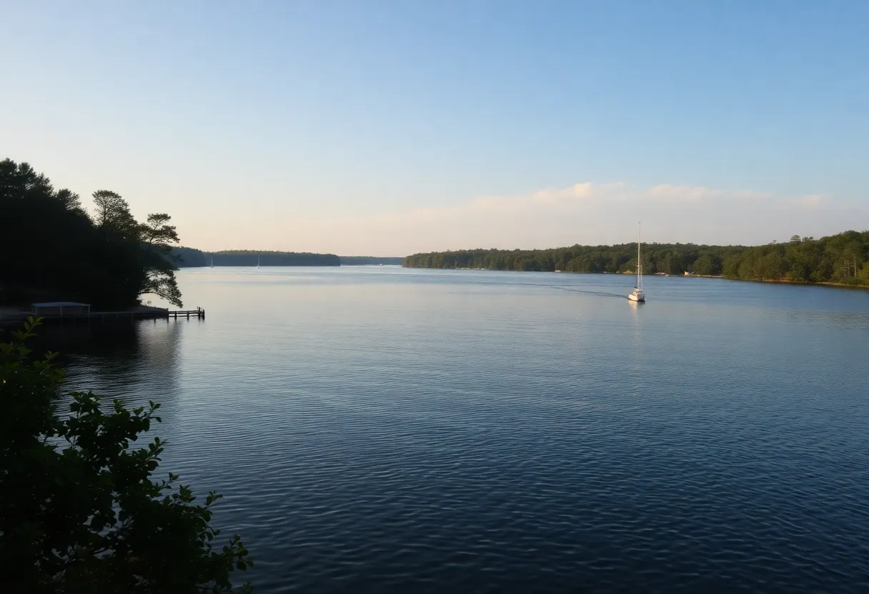 View of Lake Greenwood, South Carolina, with boats on the water