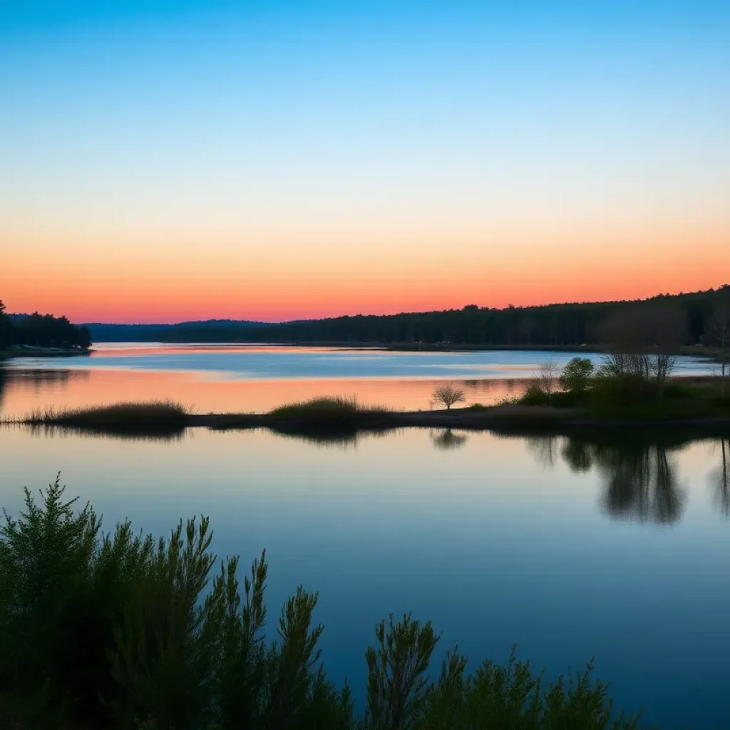 Serene view of Lake Greenwood showcasing calm waters and trees