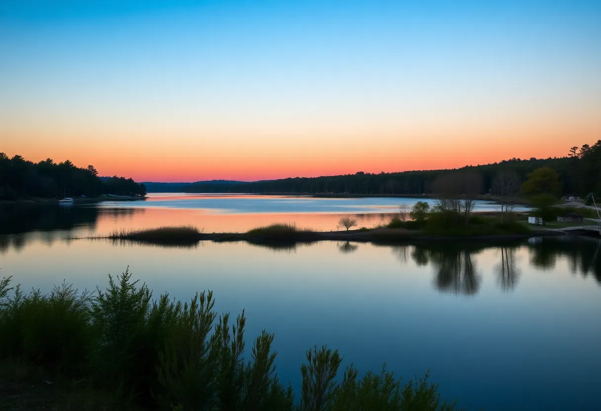 Serene view of Lake Greenwood showcasing calm waters and trees