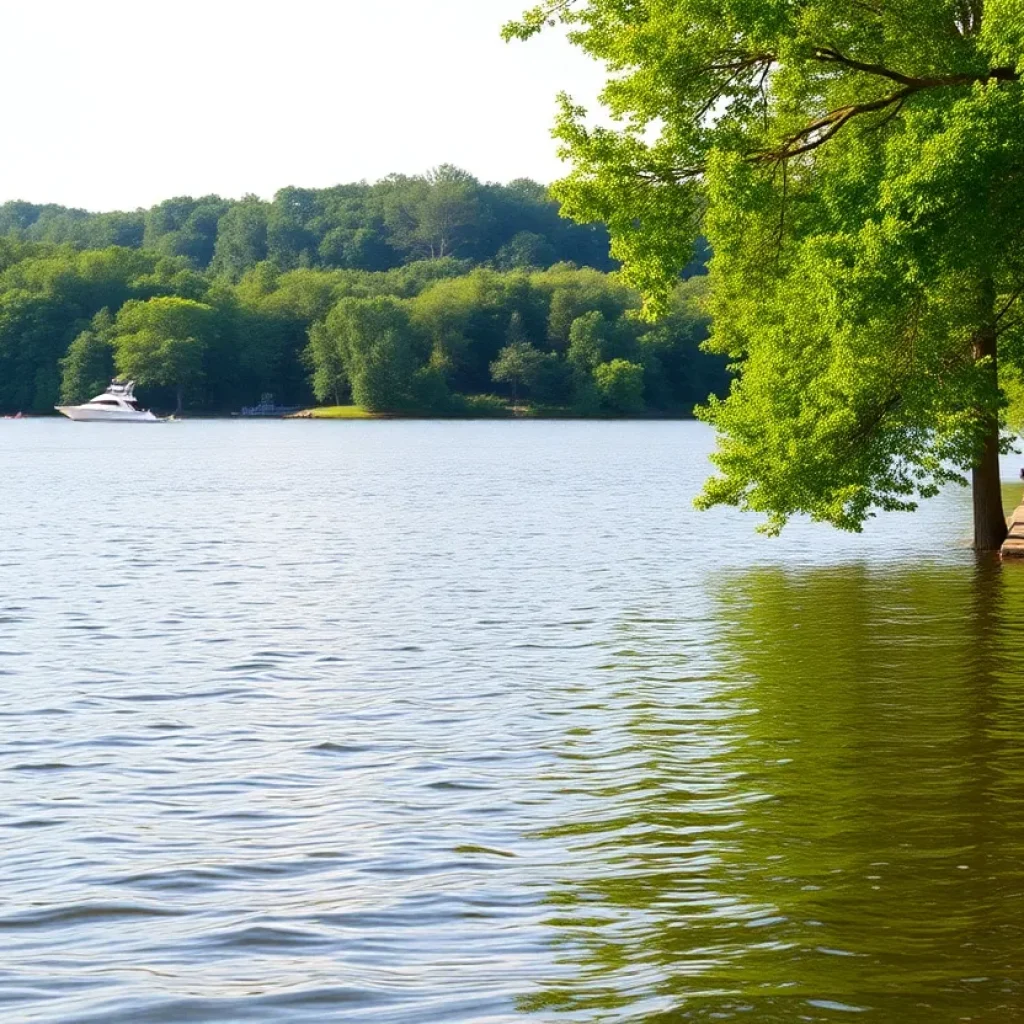 A beautiful summer day at Lake Greenwood with trees and calm waters