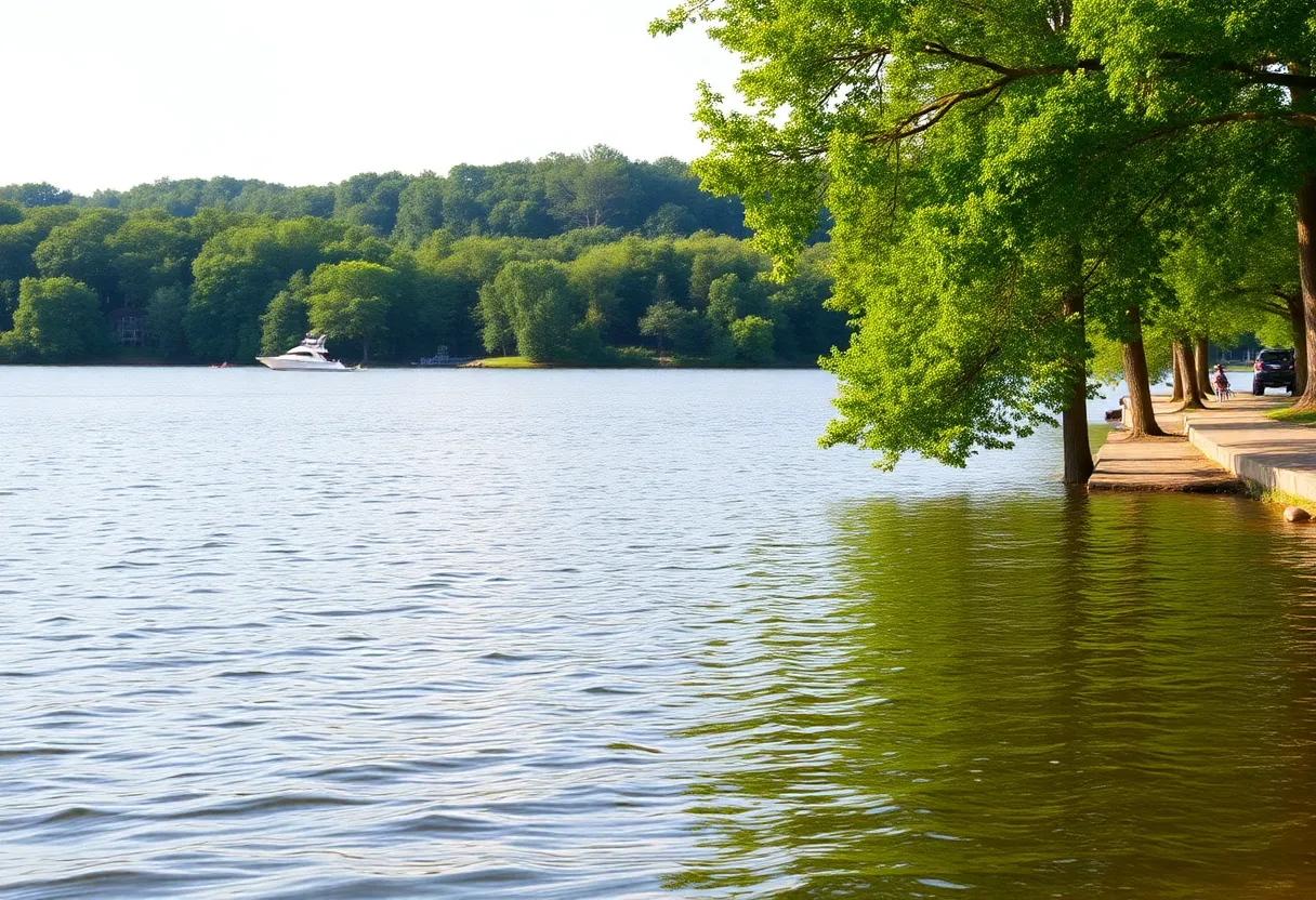 A beautiful summer day at Lake Greenwood with trees and calm waters