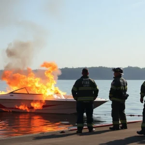 Firefighters respond to a boat explosion on Lake Lanier