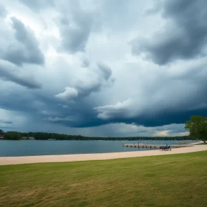 View of Lake Murray Public Park with approaching storm clouds