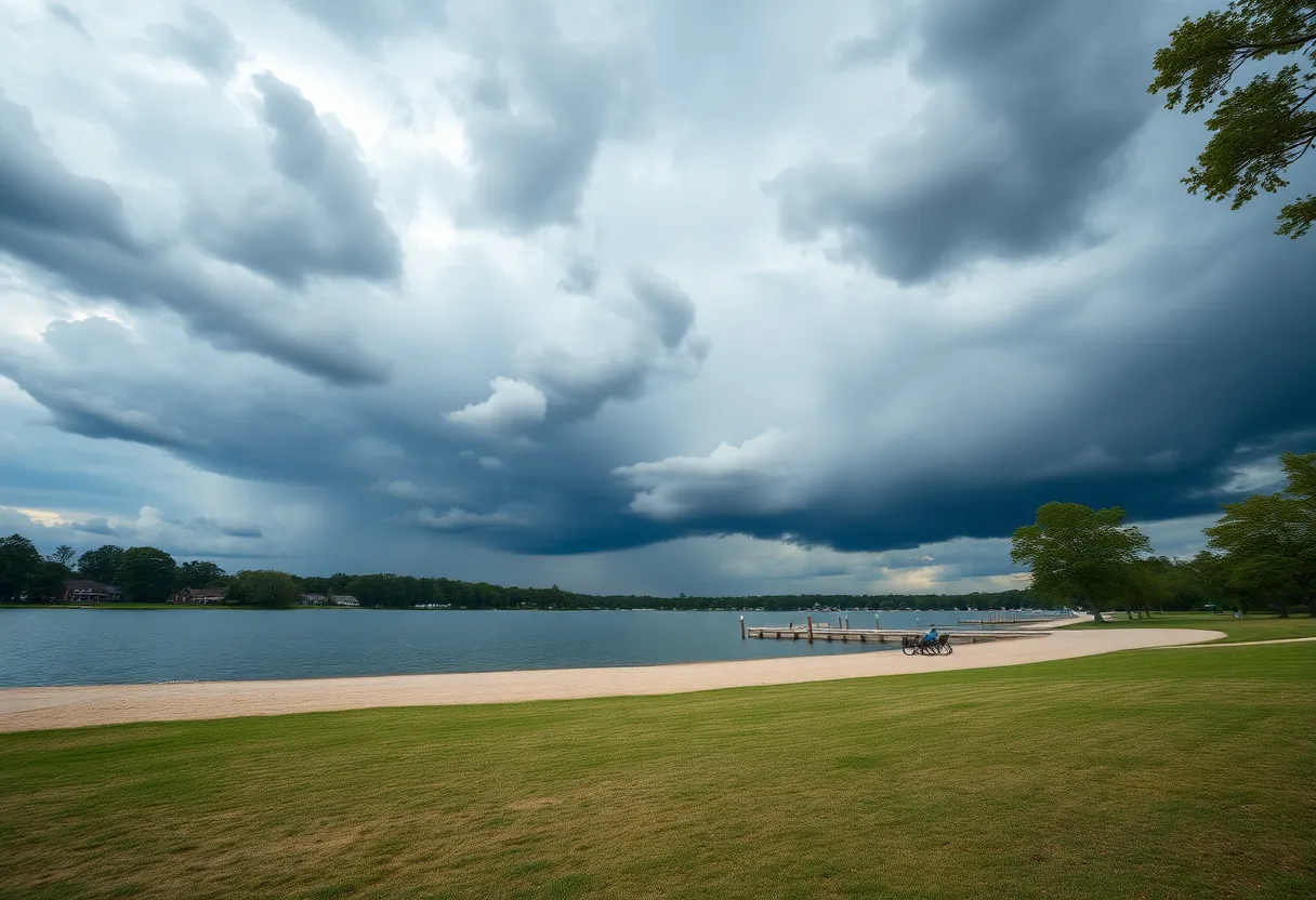 View of Lake Murray Public Park with approaching storm clouds