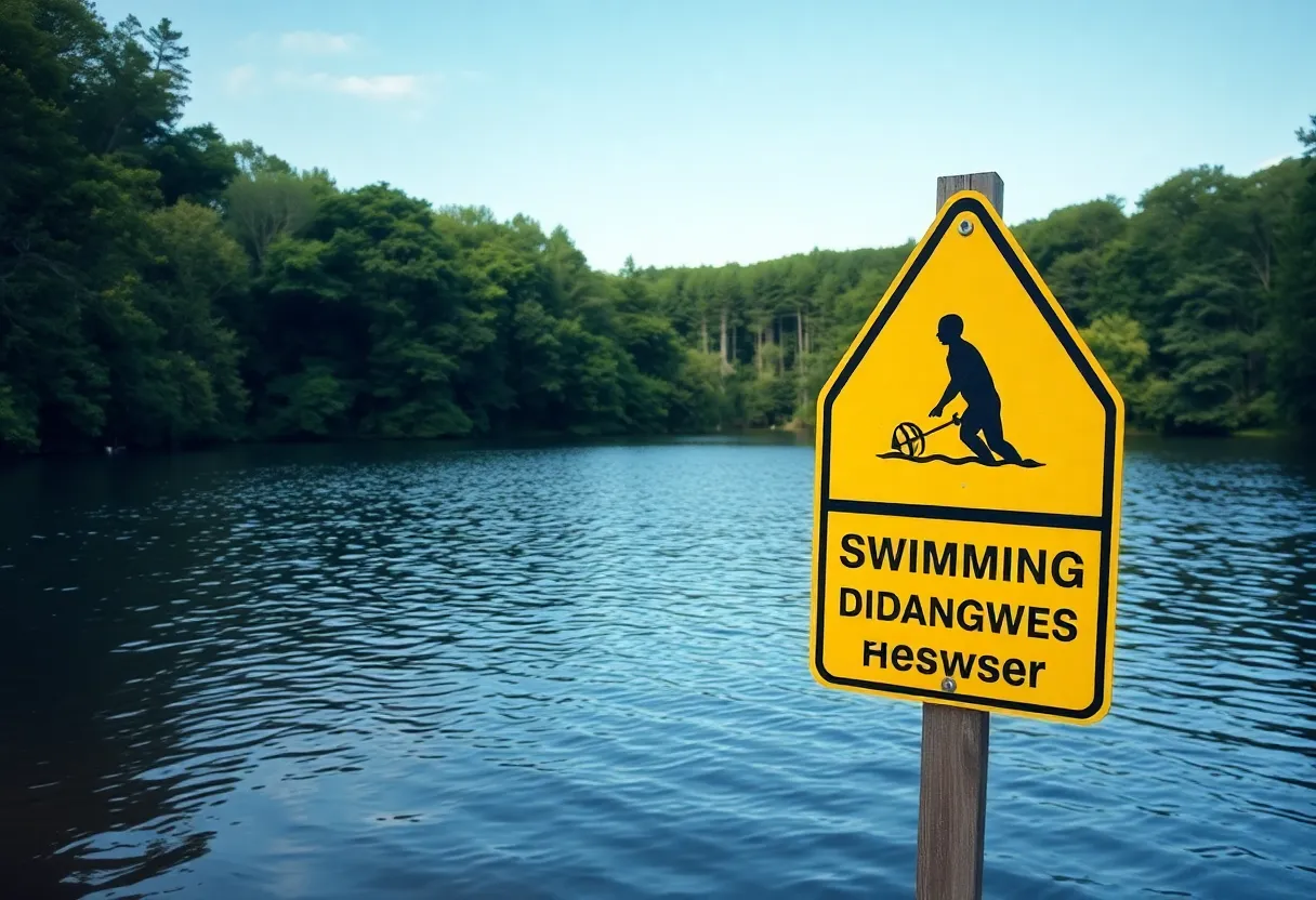 Sign warning about swimming dangers at Lake Murray