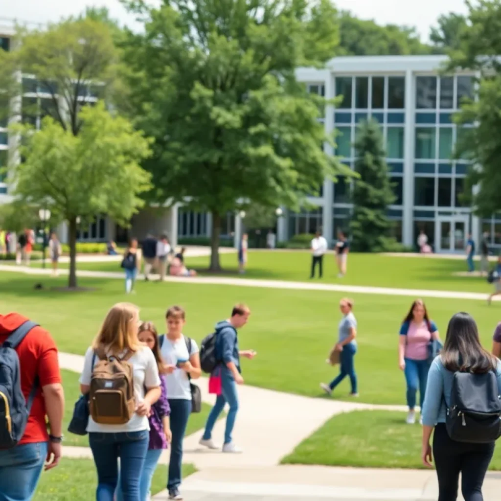 Students studying on Lander University campus