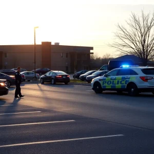 Police presence in a parking lot after a shooting incident in Laurens County.