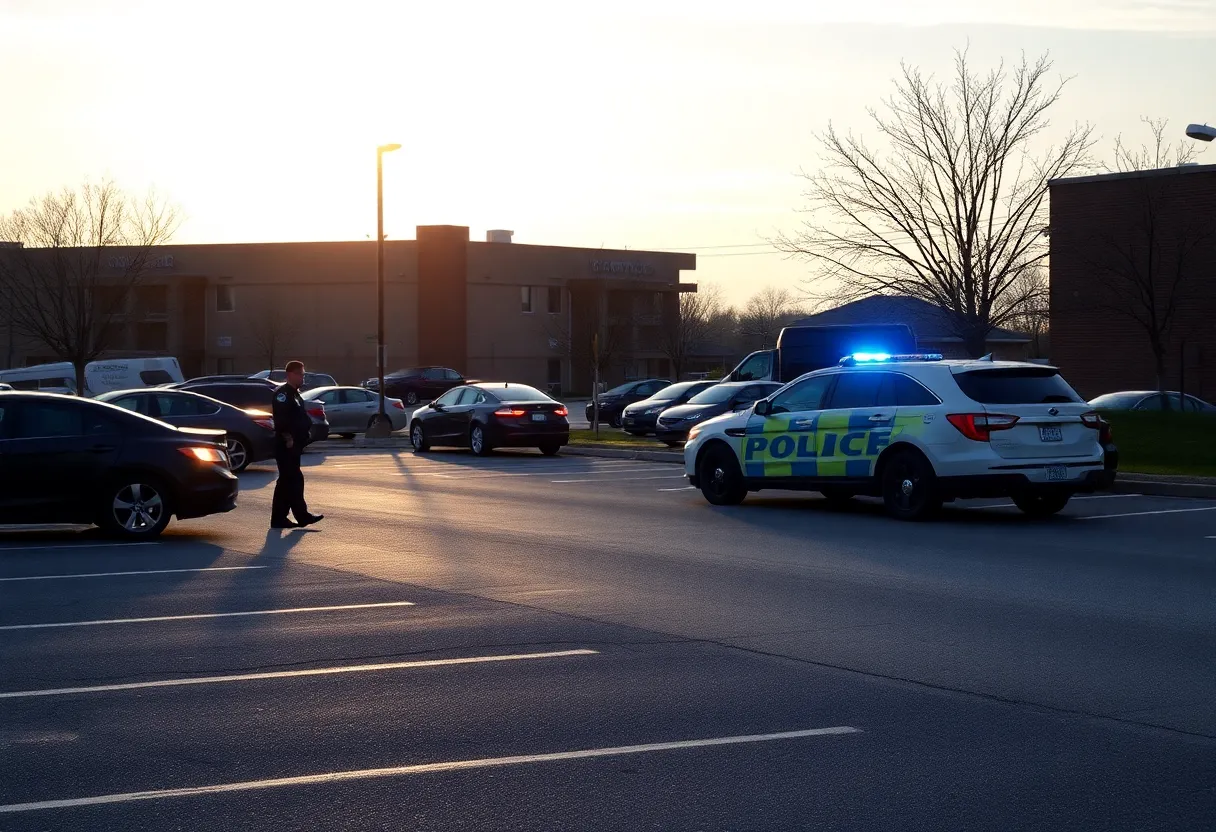 Police presence in a parking lot after a shooting incident in Laurens County.