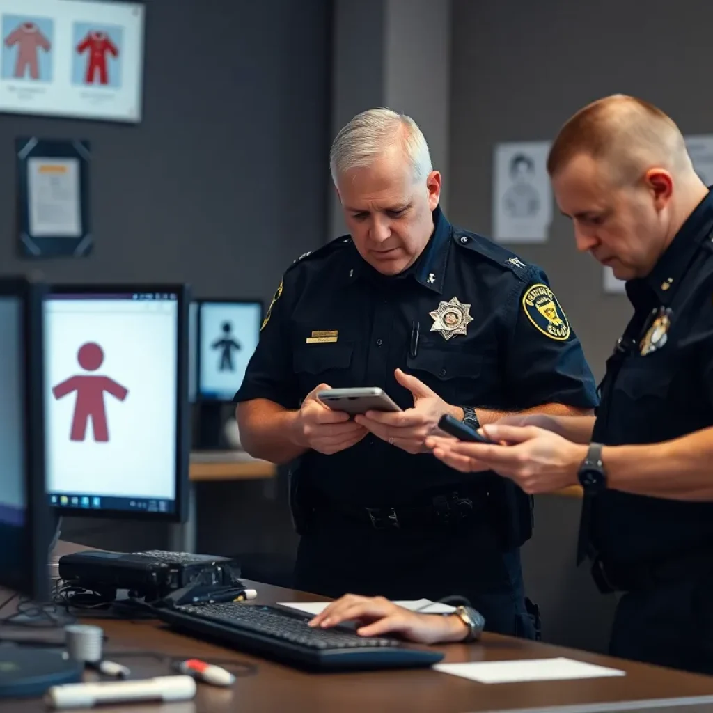 Law enforcement officers conducting an investigation against child exploitation.