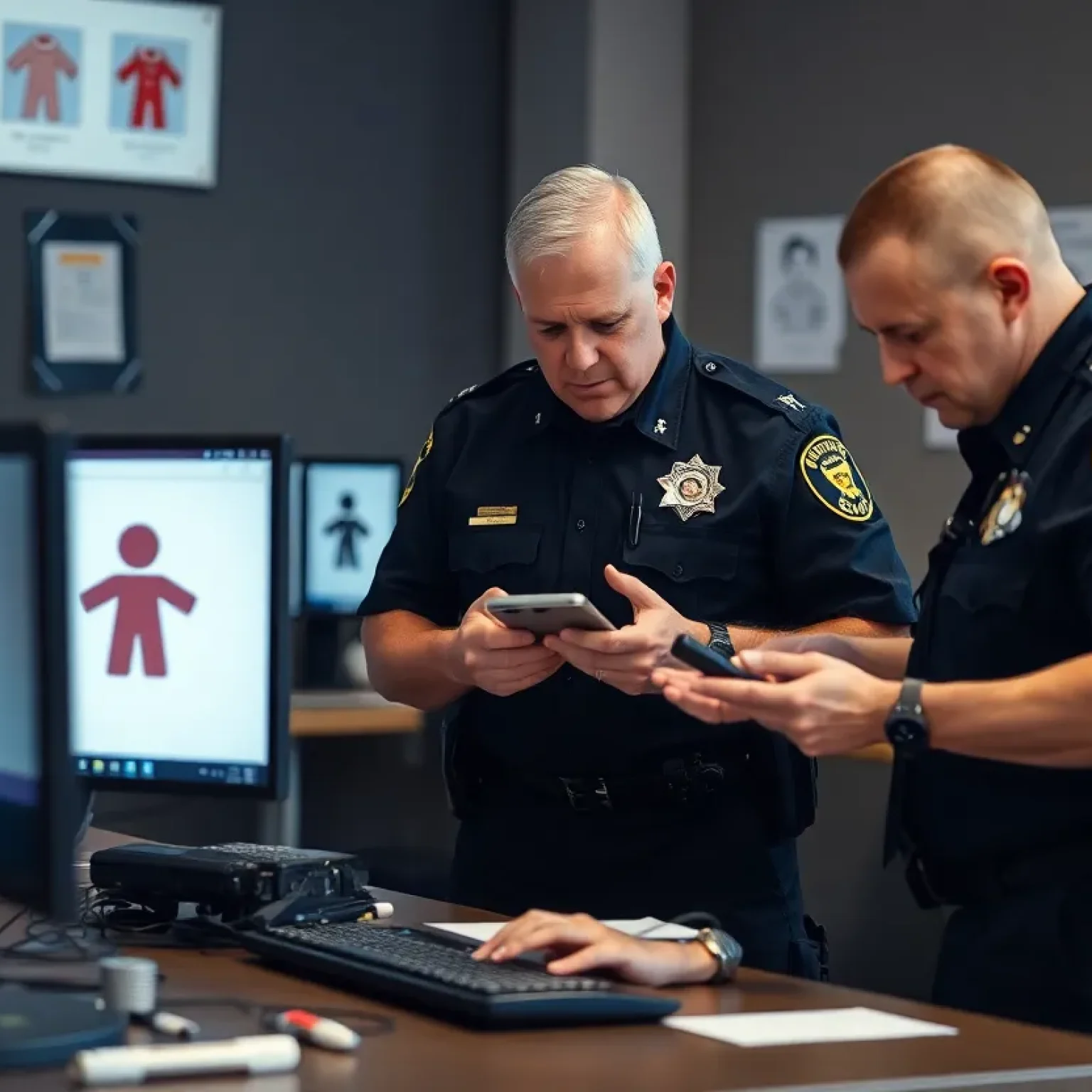 Law enforcement officers conducting an investigation against child exploitation.