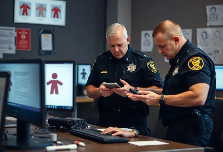 Law enforcement officers conducting an investigation against child exploitation.