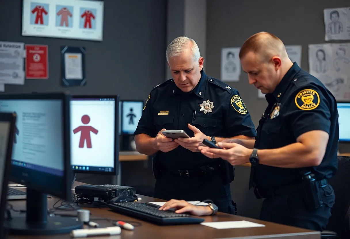 Law enforcement officers conducting an investigation against child exploitation.