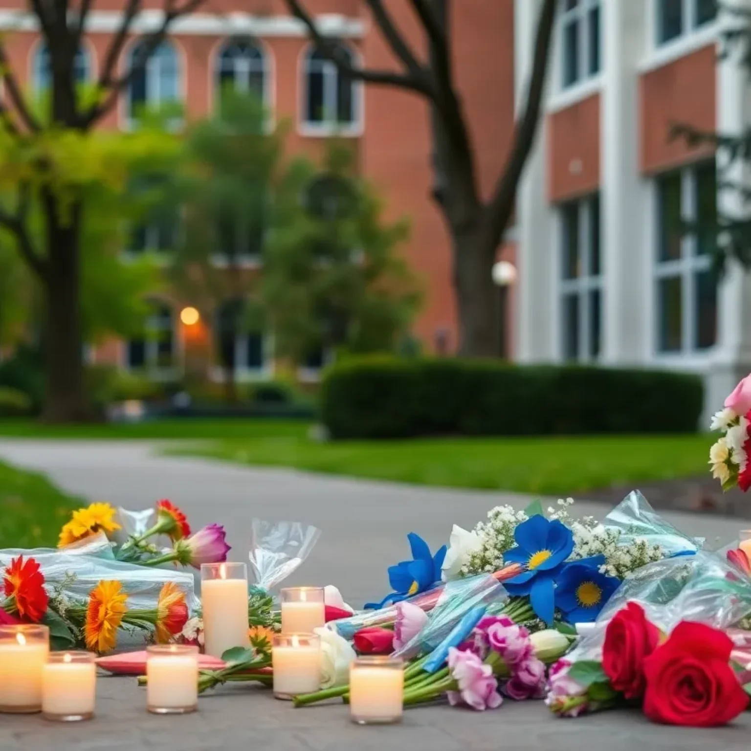 Vigil for a USC student with flowers and candles