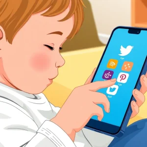 Child engaging with social media on smartphone safely