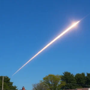 A bright fireball crossing the sky above North Carolina