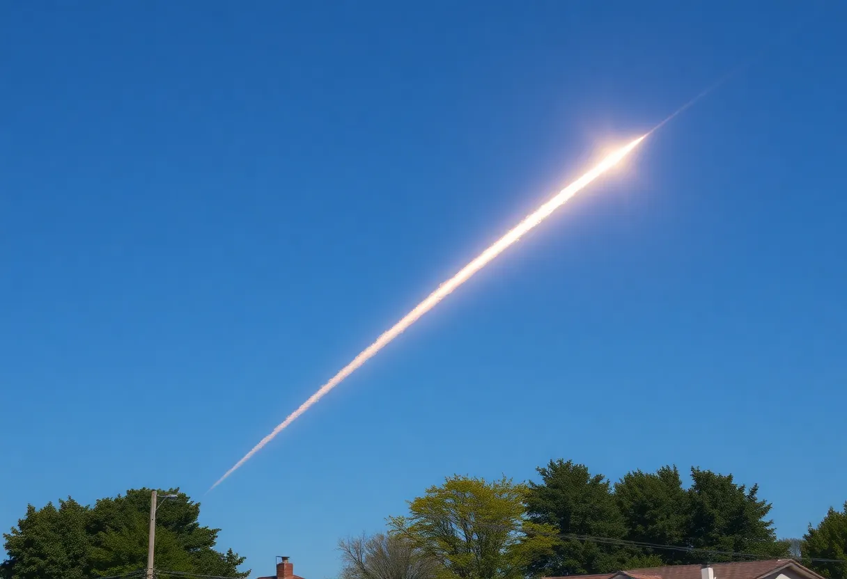 A bright fireball crossing the sky above North Carolina