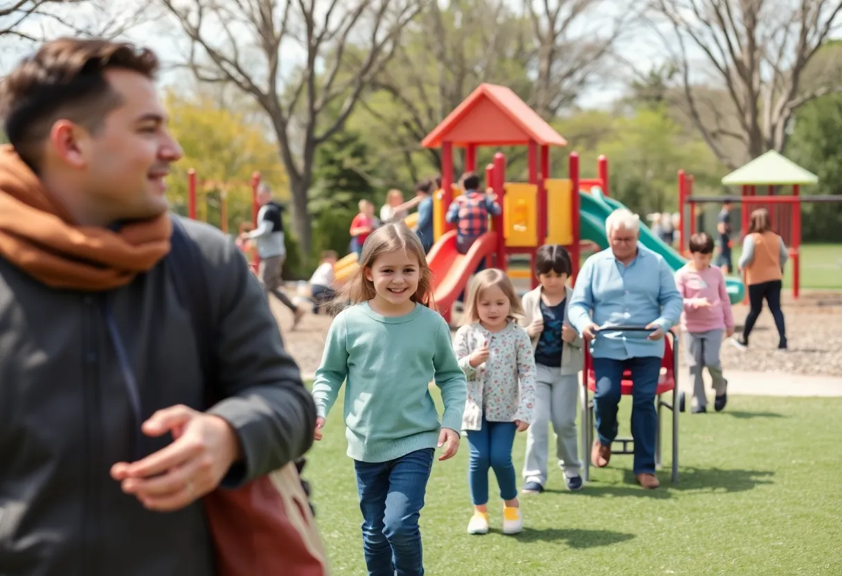 A vibrant playground with children playing, emphasizing the need for safety measures.