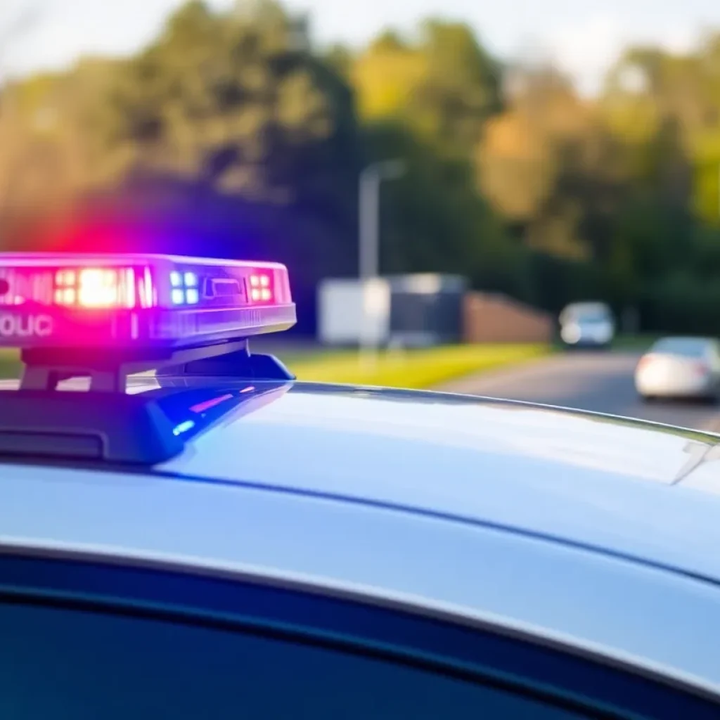 Police car with emergency lights at an accident scene