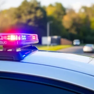 Police car with emergency lights at an accident scene