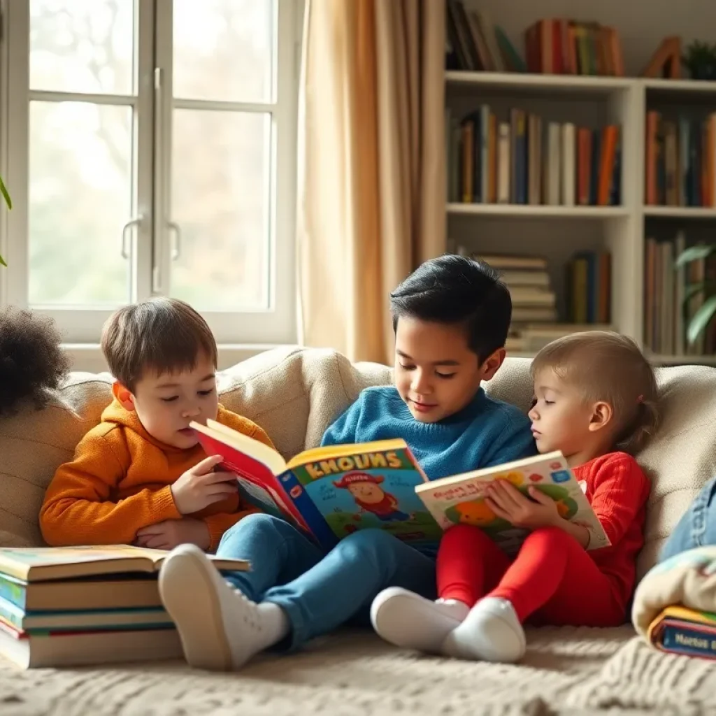 Children's books and a reading area symbolizing familial connections.