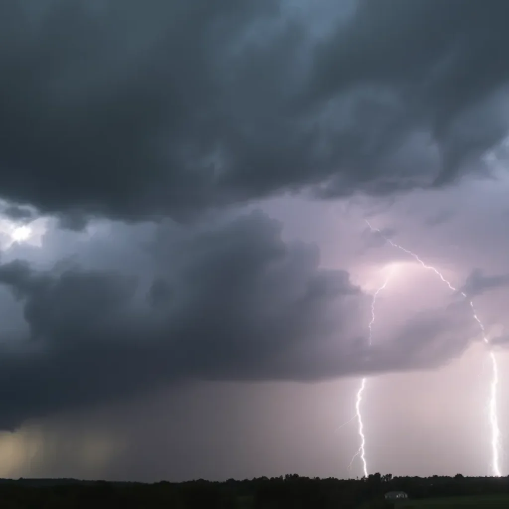 Lightning during a severe thunderstorm in Greenwood County, SC.