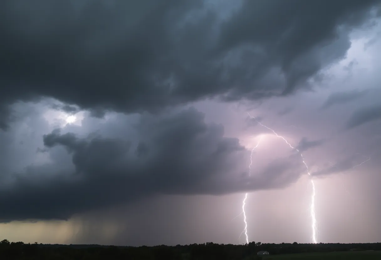 Lightning during a severe thunderstorm in Greenwood County, SC.