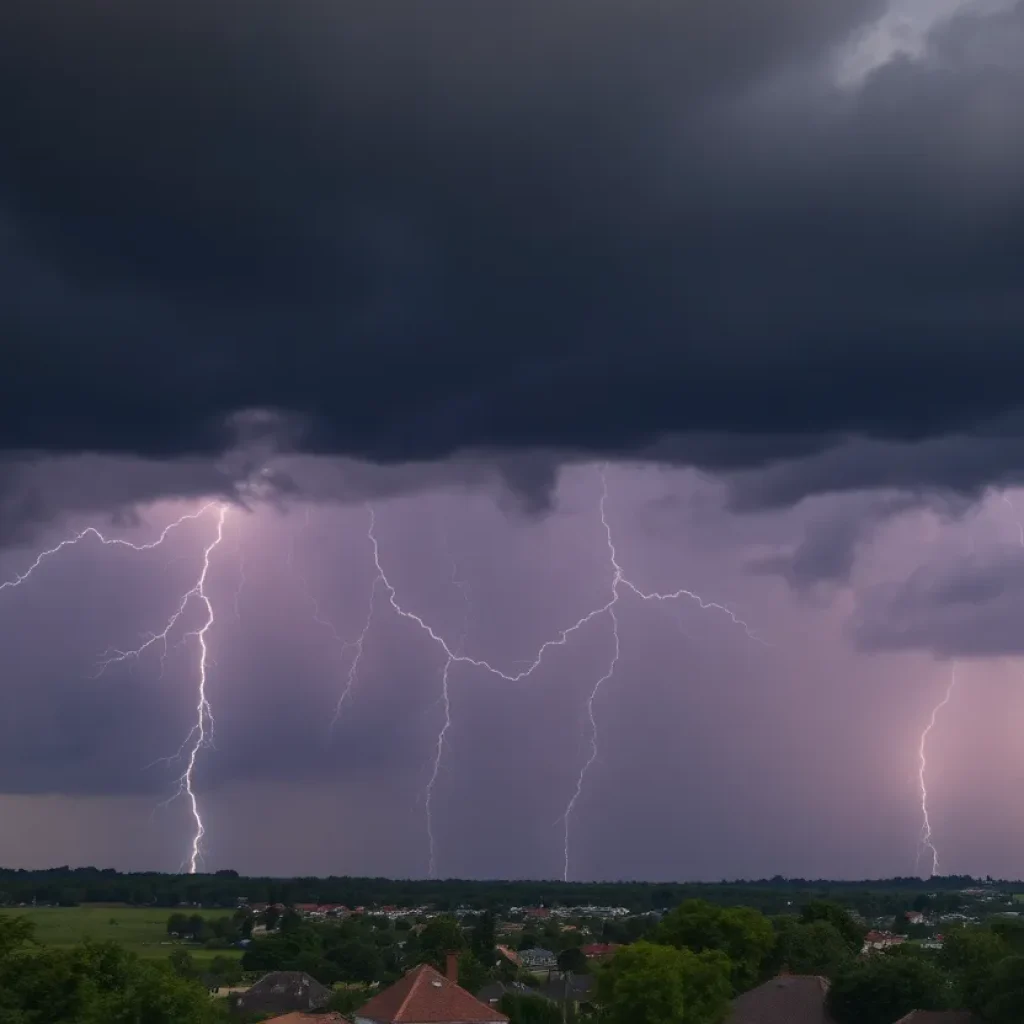 Storm clouds with lightning and rain in Greenwood, SC