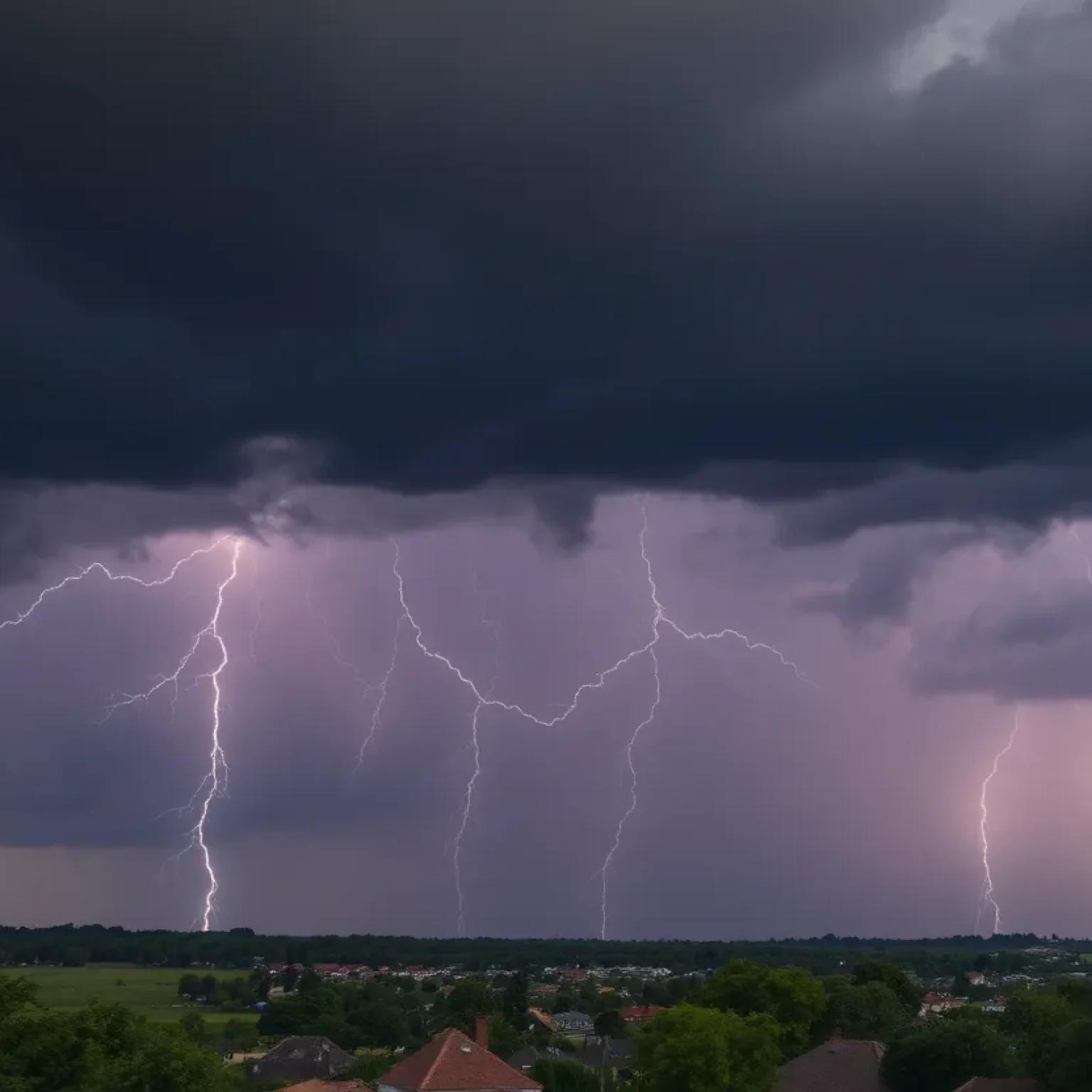 Dramatic thunderstorm in Greenwood County with lightning and dark clouds.