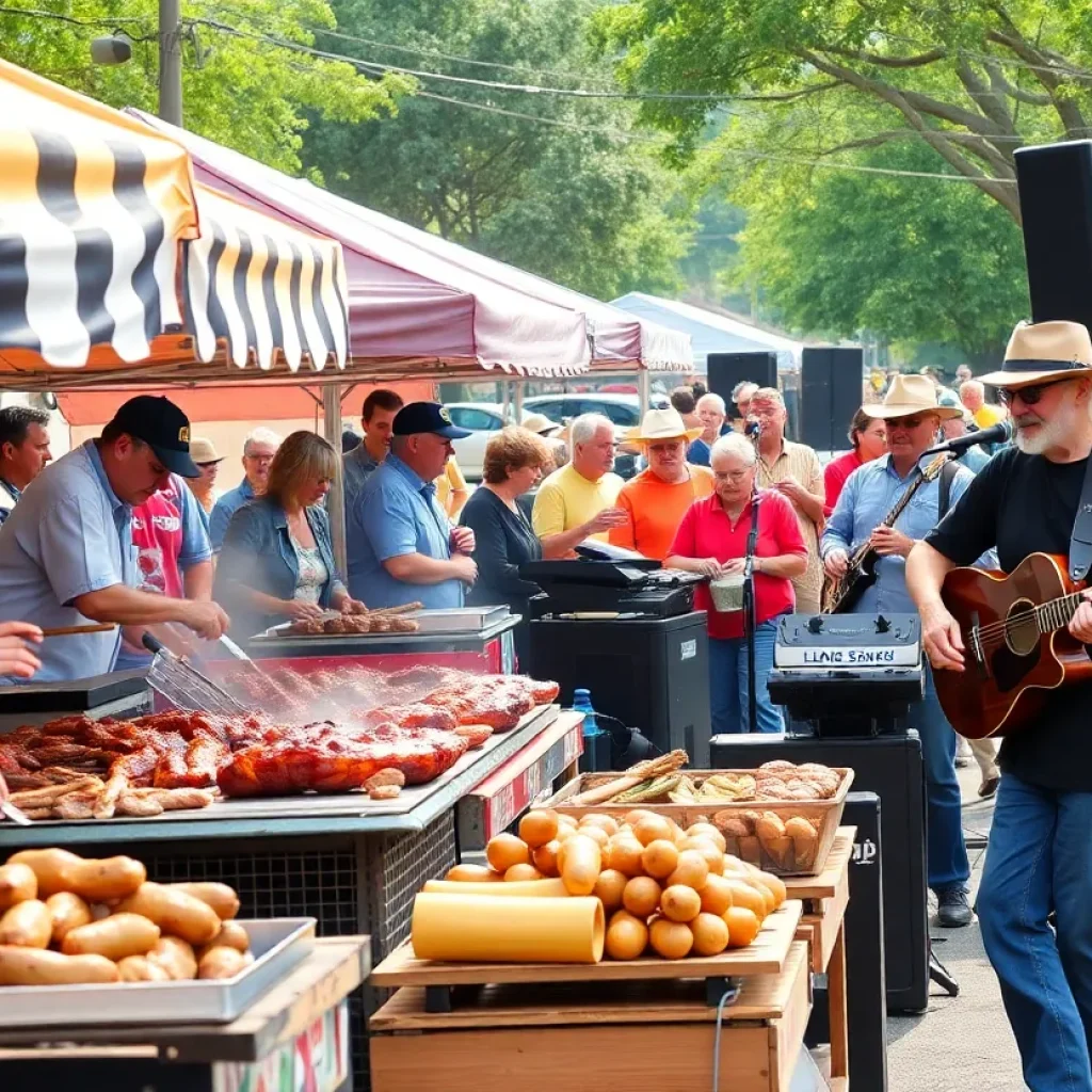 Crowd enjoying food and blues music at the South Carolina Festival of Discovery