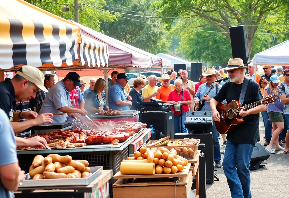 Crowd enjoying food and blues music at the South Carolina Festival of Discovery
