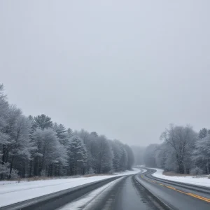 Snow-covered landscape in South Carolina with falling snow