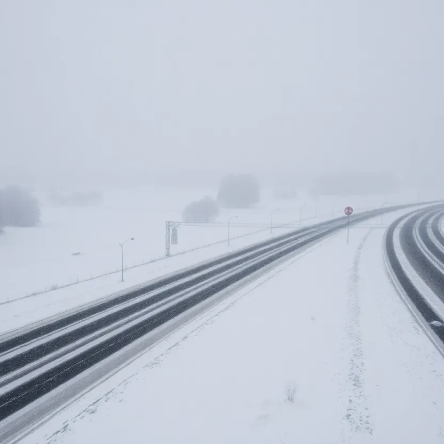 Snow covered road during winter storm in South Carolina
