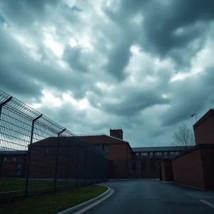 Scene depicting a correctional facility illustrating themes of justice