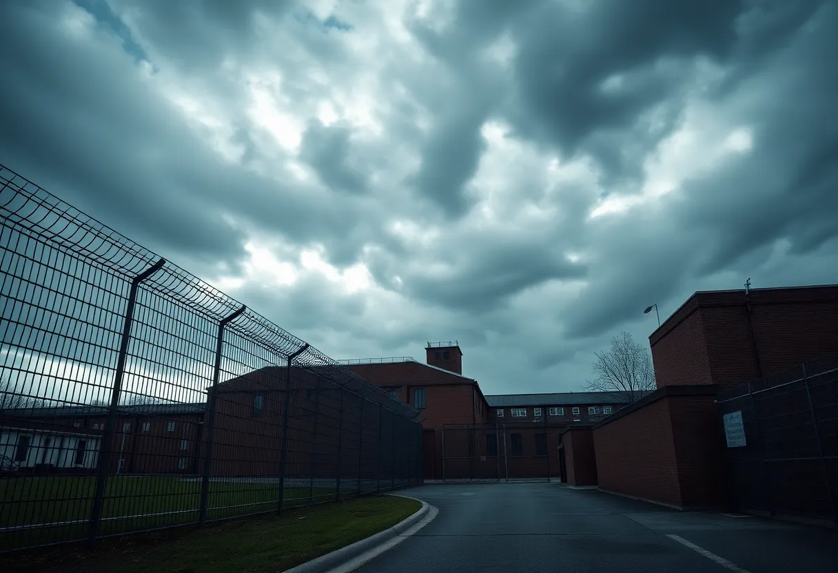 Scene depicting a correctional facility illustrating themes of justice