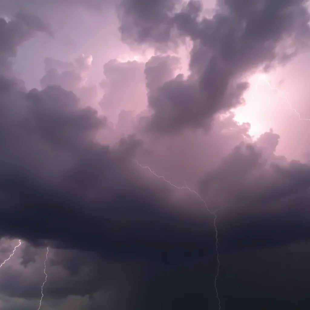 Dark storm clouds with lightning over York County during a thunderstorm