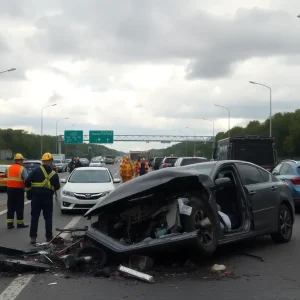 Emergency responders at a traffic accident site in South Carolina
