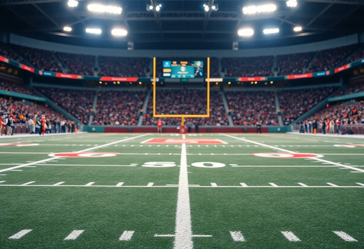 College football field with goalposts