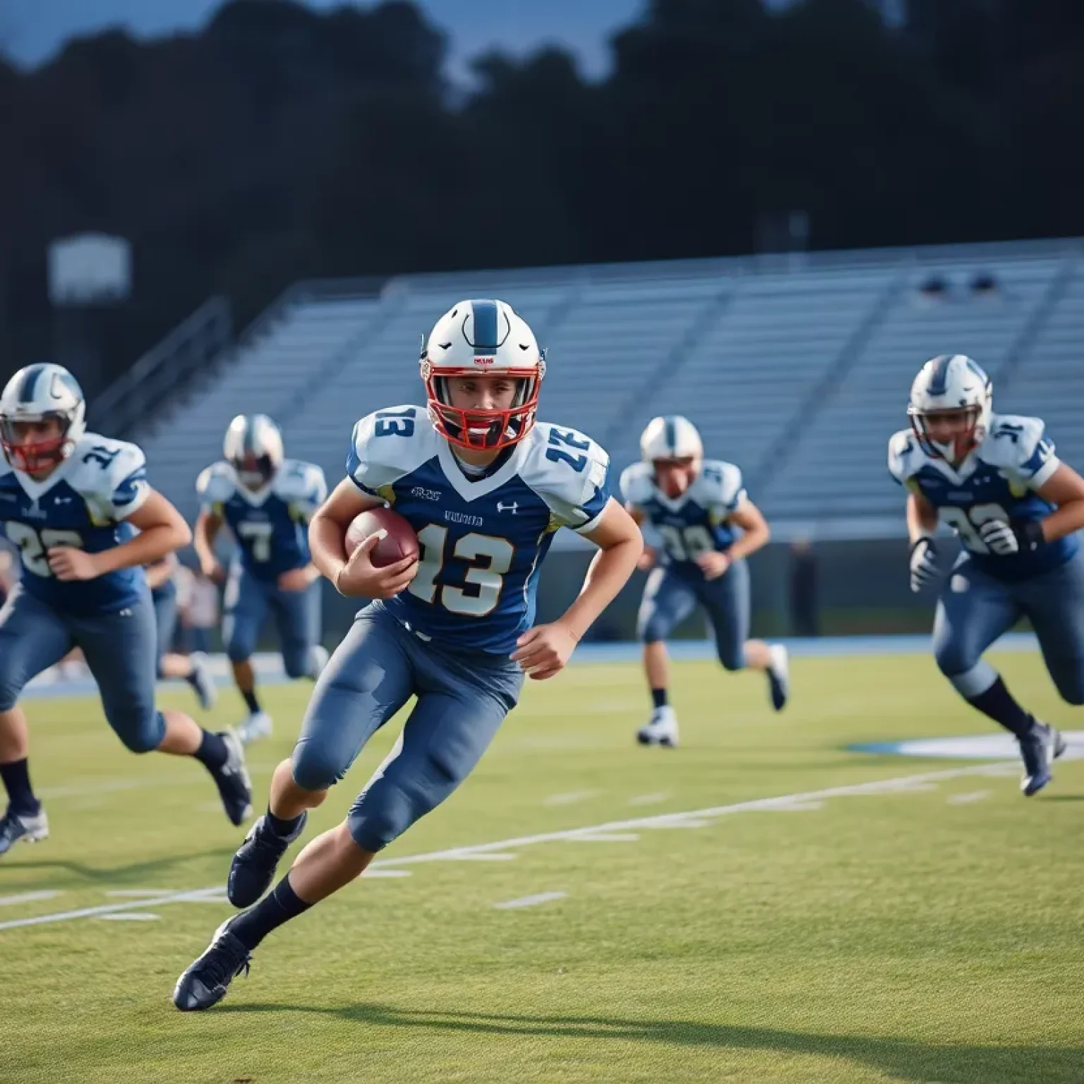 High school football athlete in action during a game