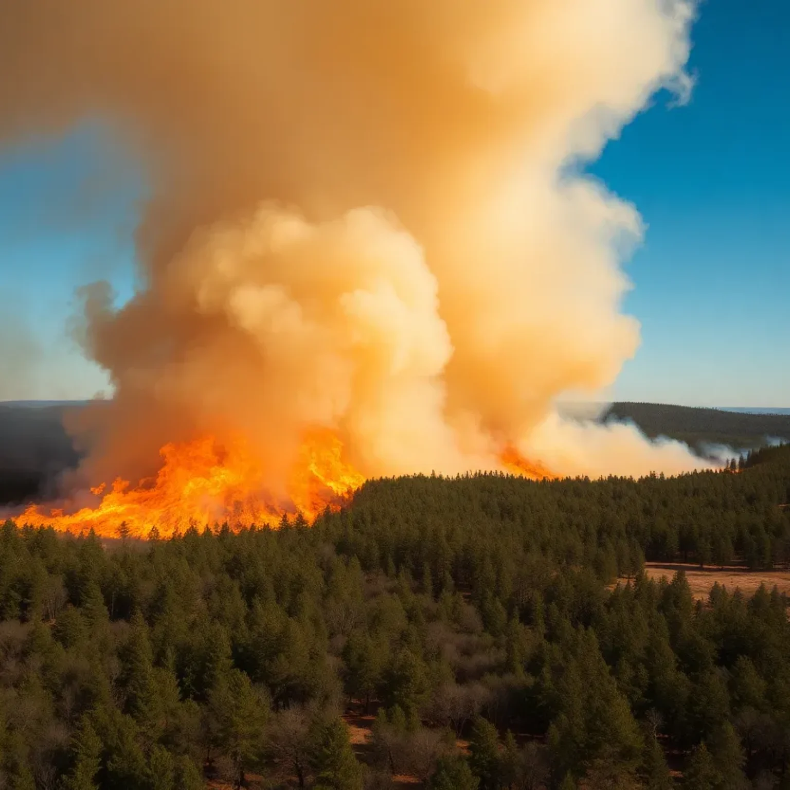 Aerial view of a raging wildfire in South Carolina