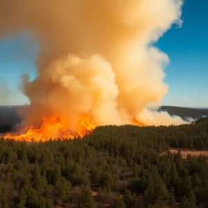 Aerial view of a raging wildfire in South Carolina