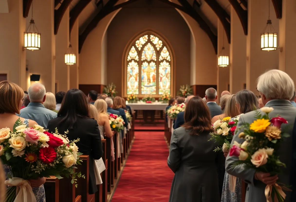 Community gathering for a memorial service in Ninety Six