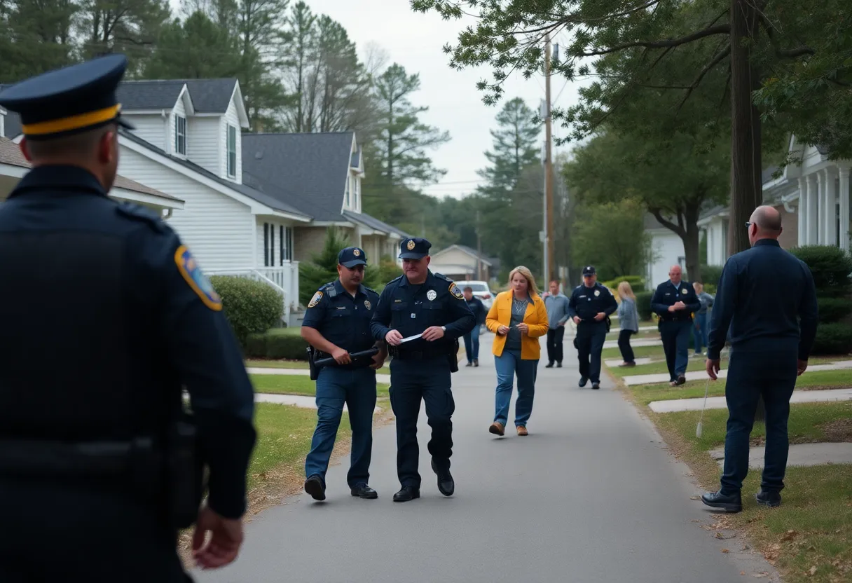 Community members and police conducting a search for a missing woman in Columbia, South Carolina.