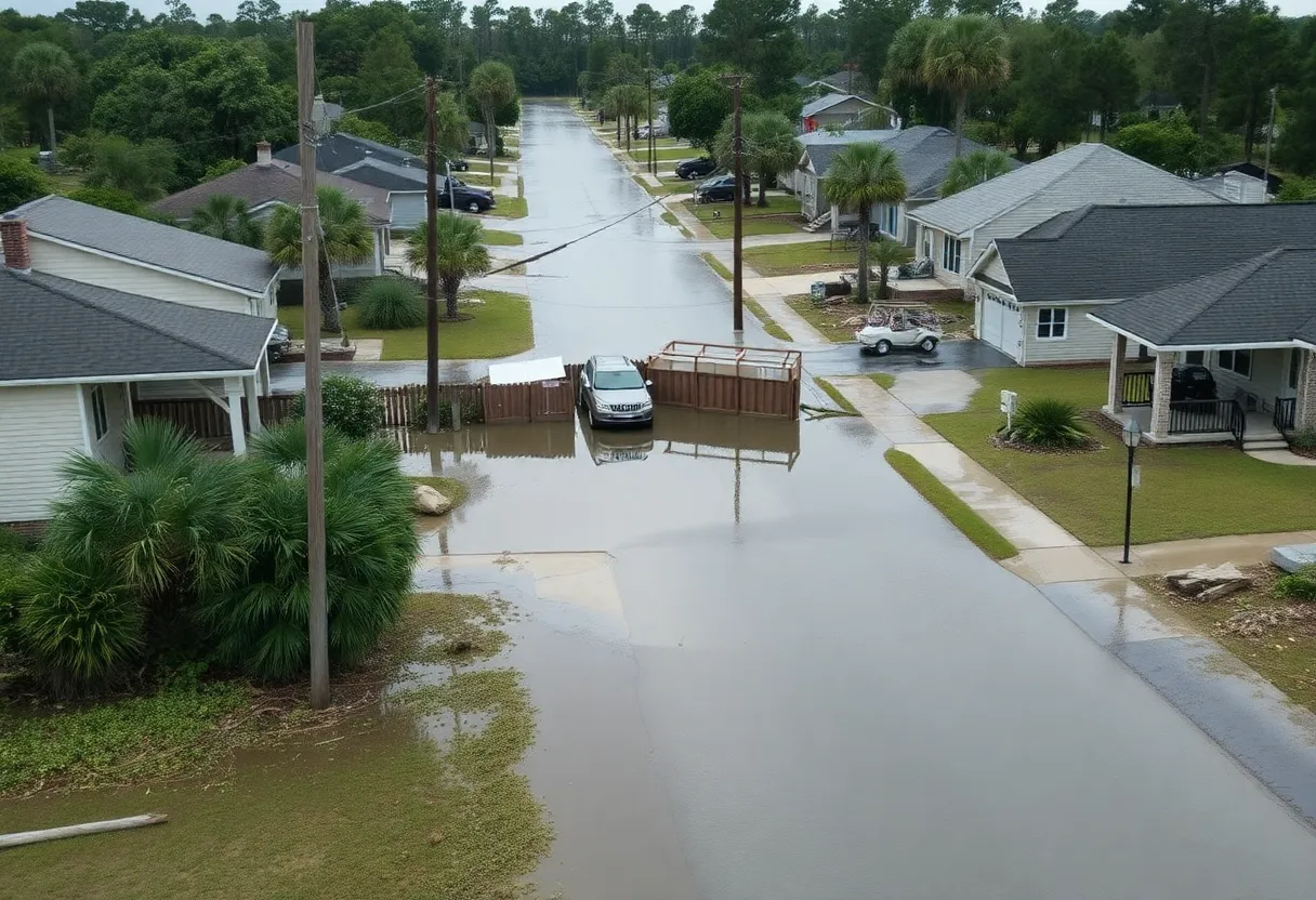Flooded neighborhood in South Carolina after Tropical Storm Helene