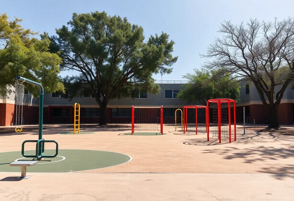 Playground showing empty sports equipment during heat advisory