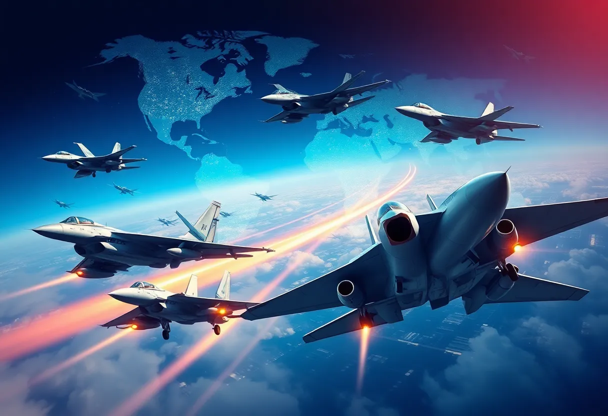 Illustration of fighter jets representing international military procurement amidst tariff issues