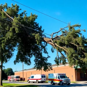 Tree fallen on power line near Greenwood Christian School