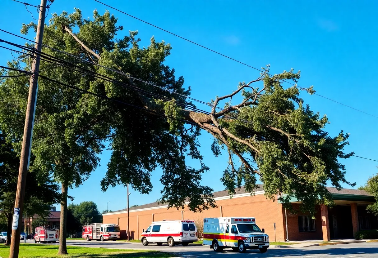 Tree fallen on power line near Greenwood Christian School
