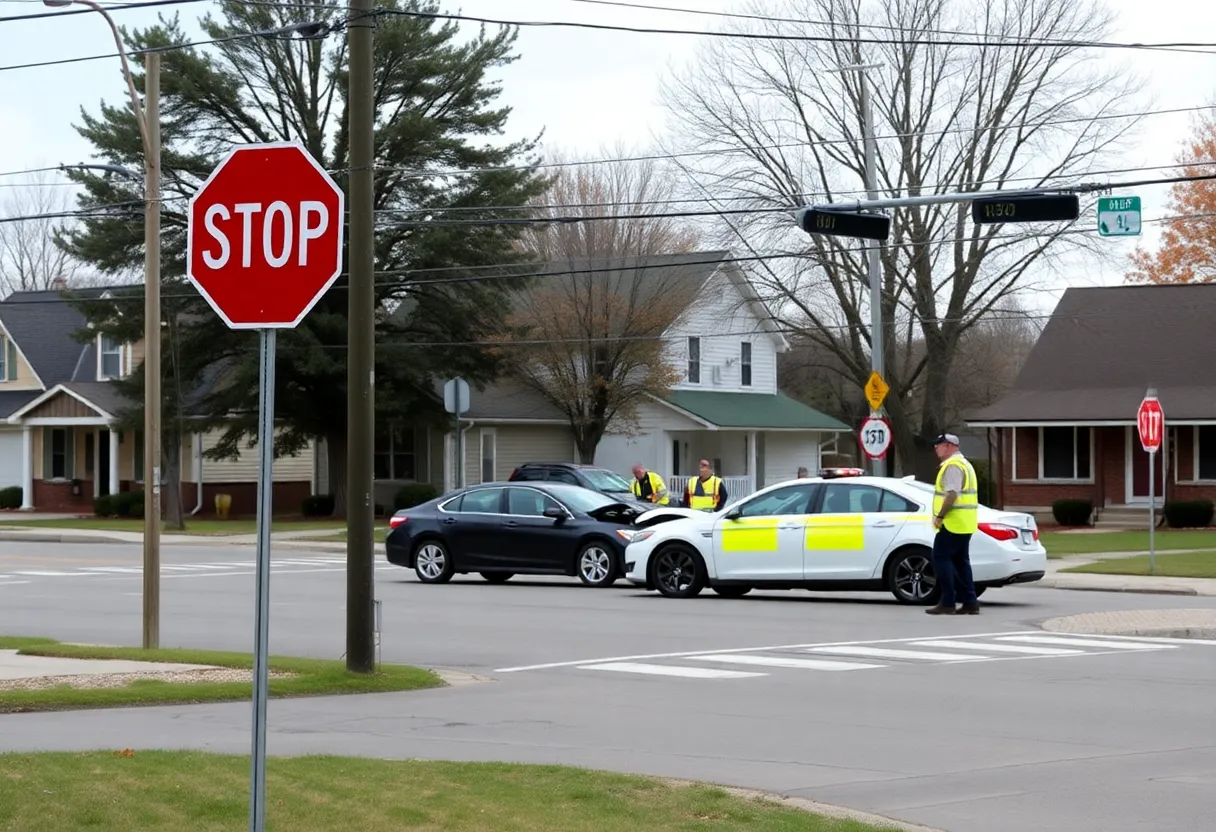 Car crash scene in Greenwood, Delaware with emergency responders