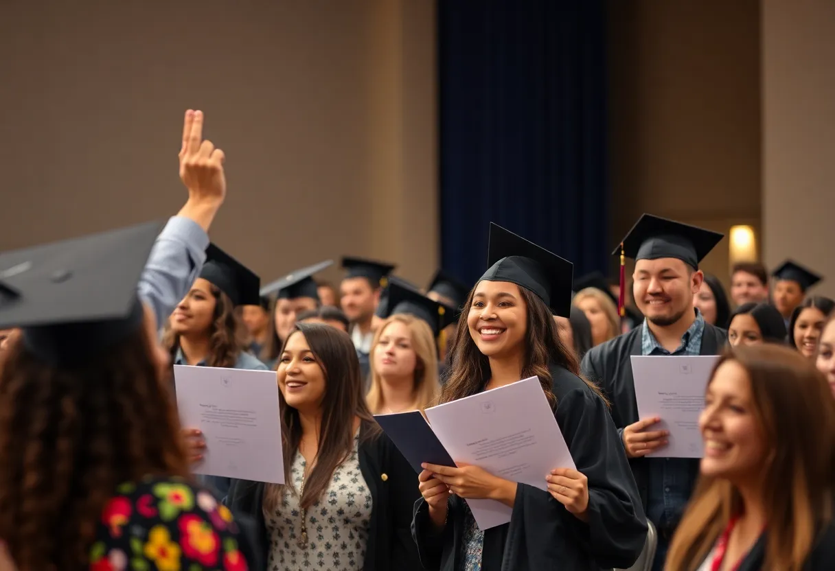 Ceremony celebrating Greenwood scholarships for local students.