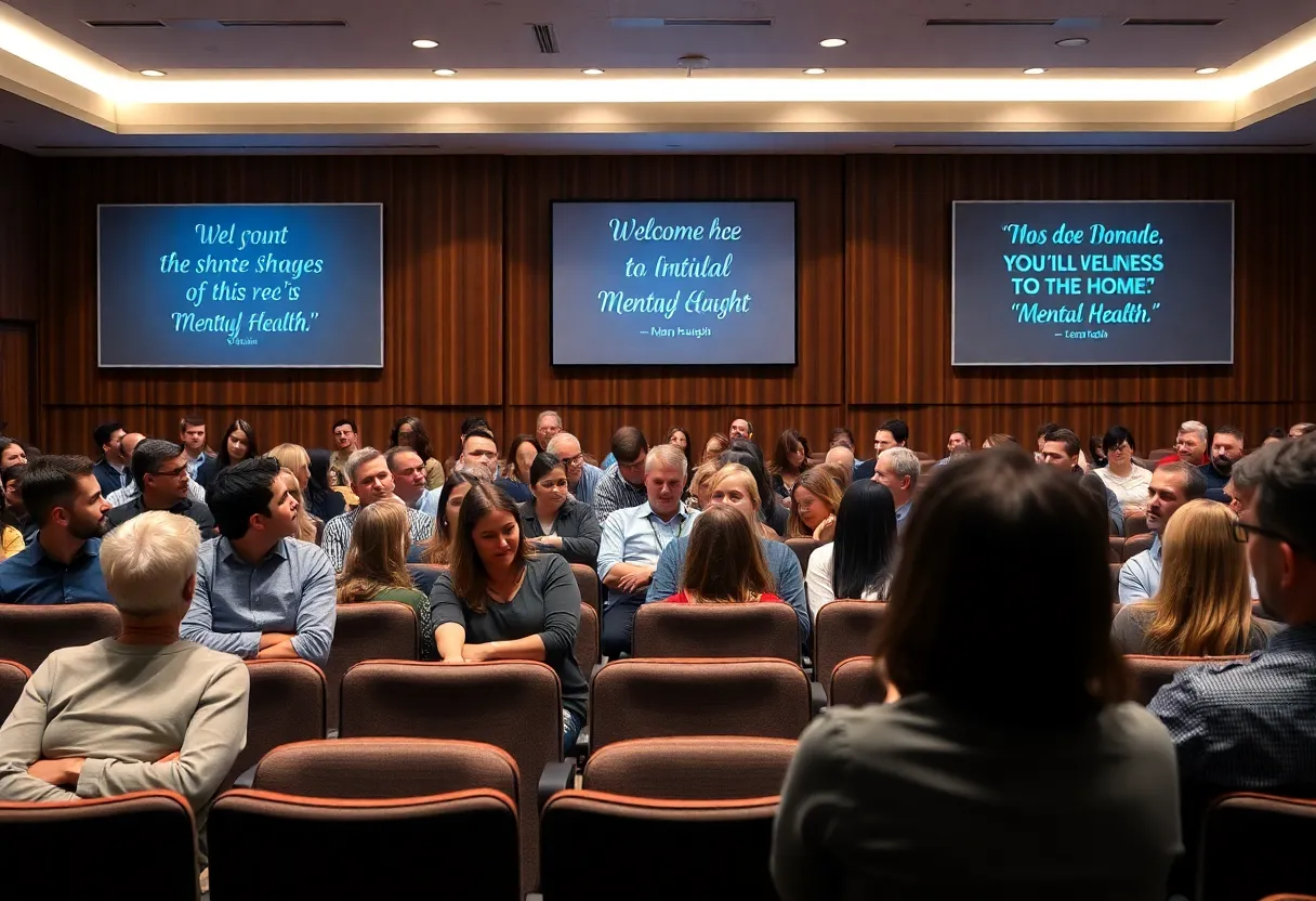 Audience engaging in a mental health talk at Lander University.
